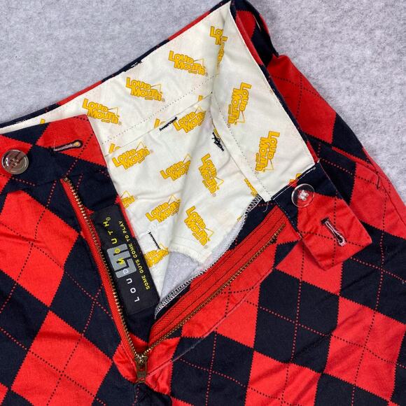 Loudmouth Golf Mens 30 Red Black Argyle Pattern Shorts - Picture 3 of 12